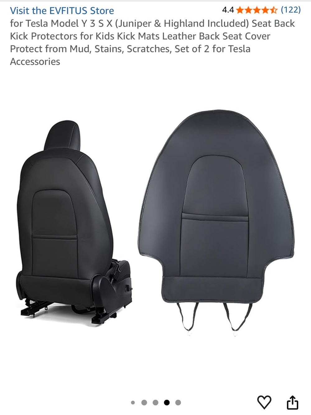 Universal Tesla Black Leather Car Seat Back Protector (Set of 2)